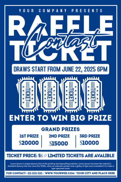 Blue Maximalist Raffle Ticket Contast | Raffle Draws Poster Plakat template